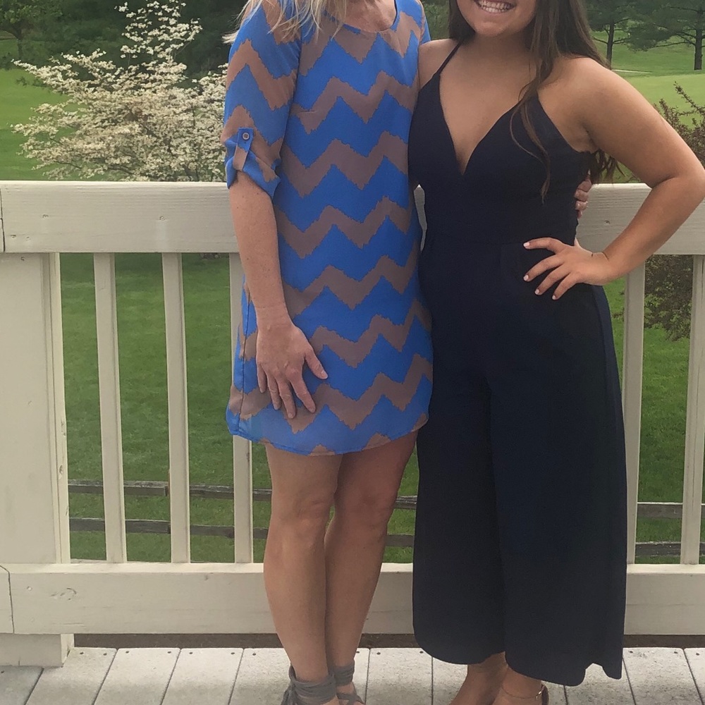 Blue and Tan chevron shift dress